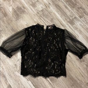 Black lace top with sheer sleeves
